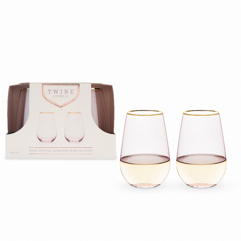 Rose Crystal Stemless Wine Glass Set By Twine