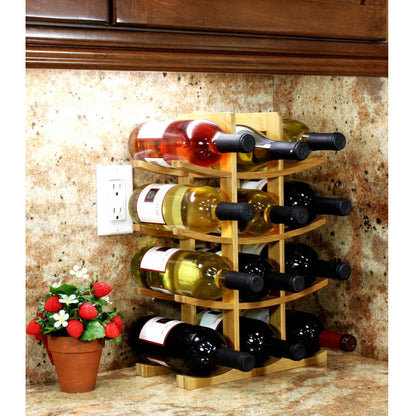 12-Bottle Wine Rack Modern Asian Style in Natural Bamboo